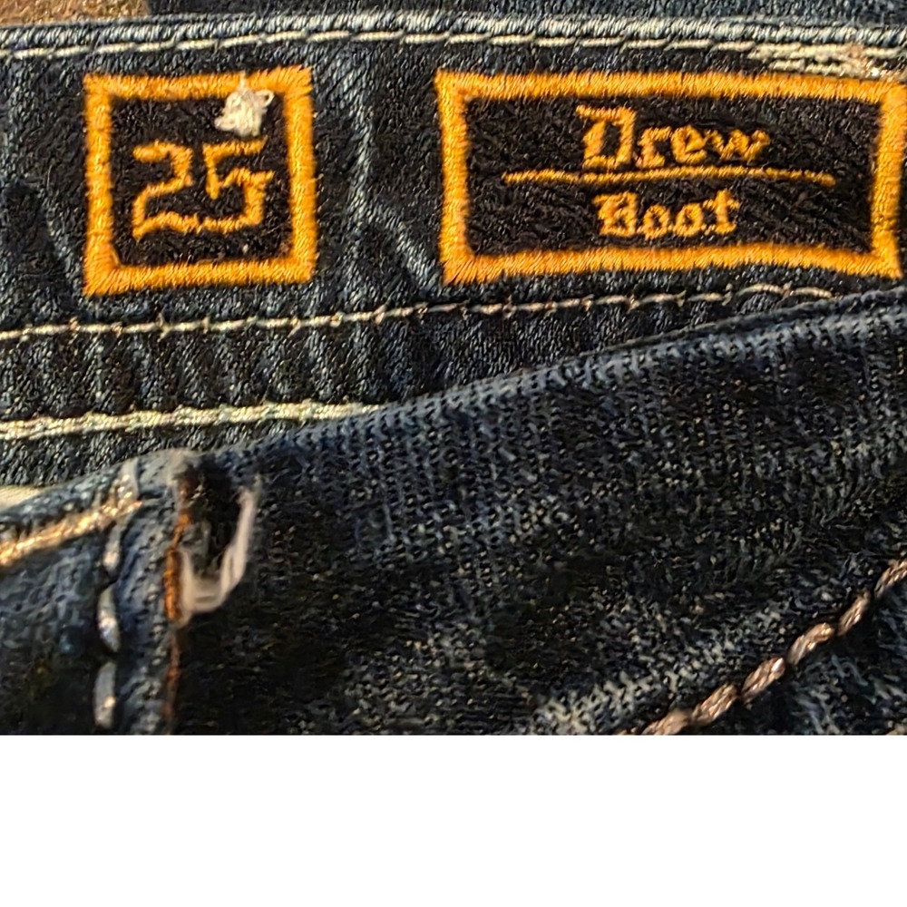 Rock Revival Drew Bootcut Jeans Women Size 25 Dark Wash Distressed Rhinestone - Picture 5 of 14